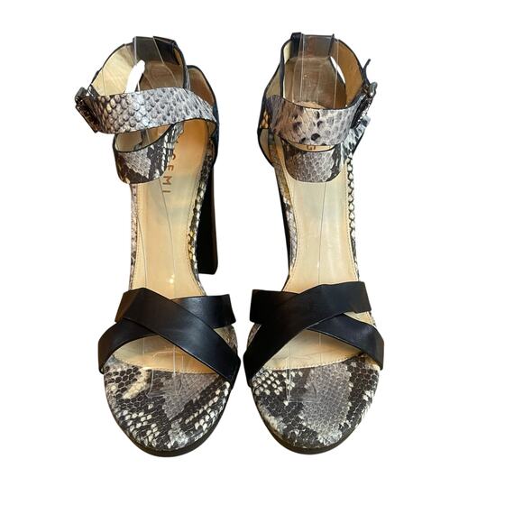 M. Gemi The Nebbia Black Reptile Strap Heeled Sandal Leather Size 9 - Picture 3 of 9